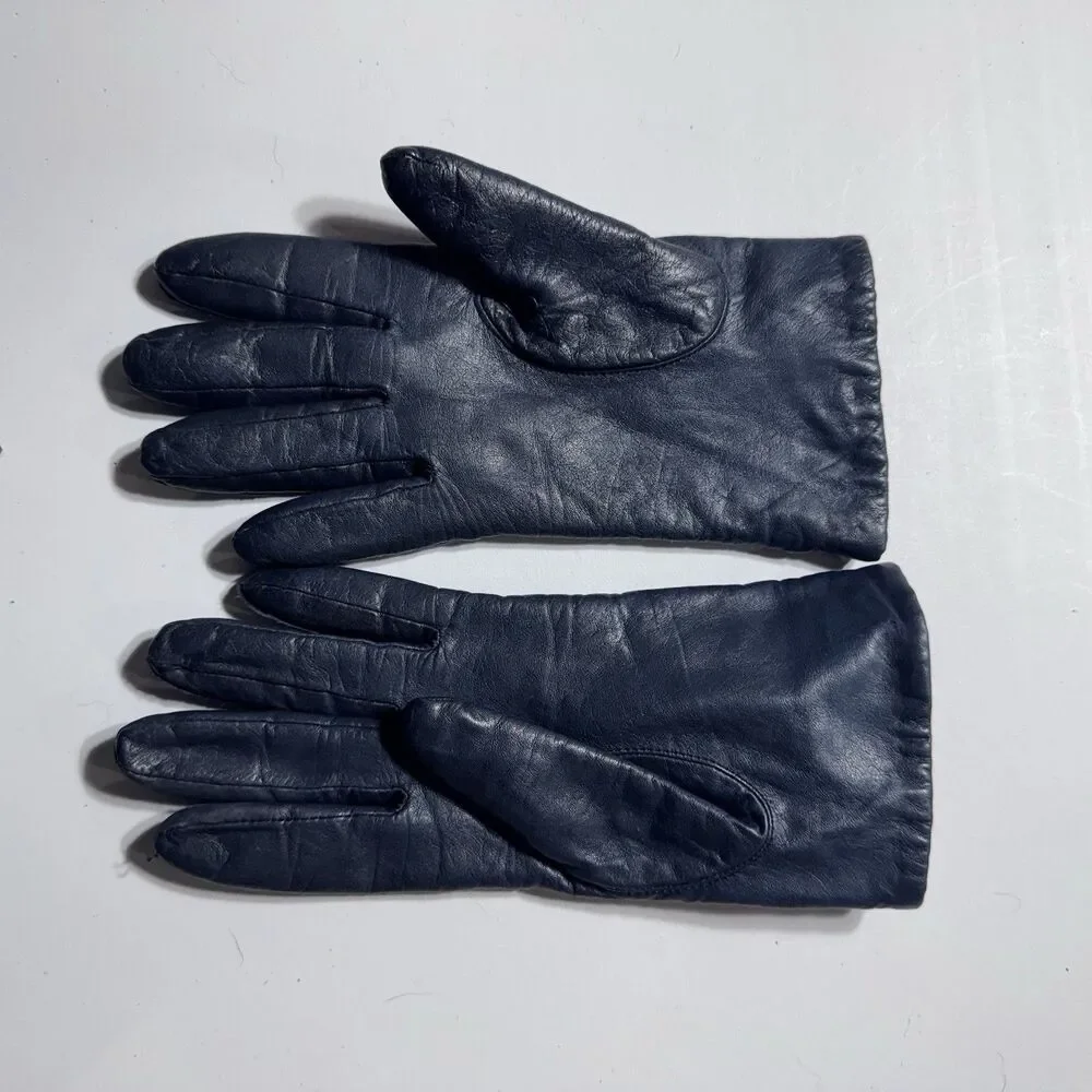 Women’s Genuine Leather Gloves Acrylic Knit Lined Black Size 7 1/2
